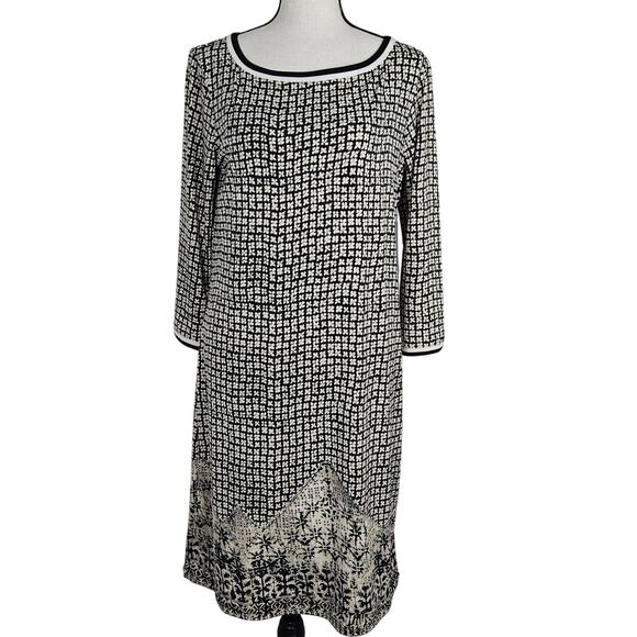 Max Studio Shift Dress Womens M Black White Geometric Stretch Classic Mod Artsy - Picture 1 of 8